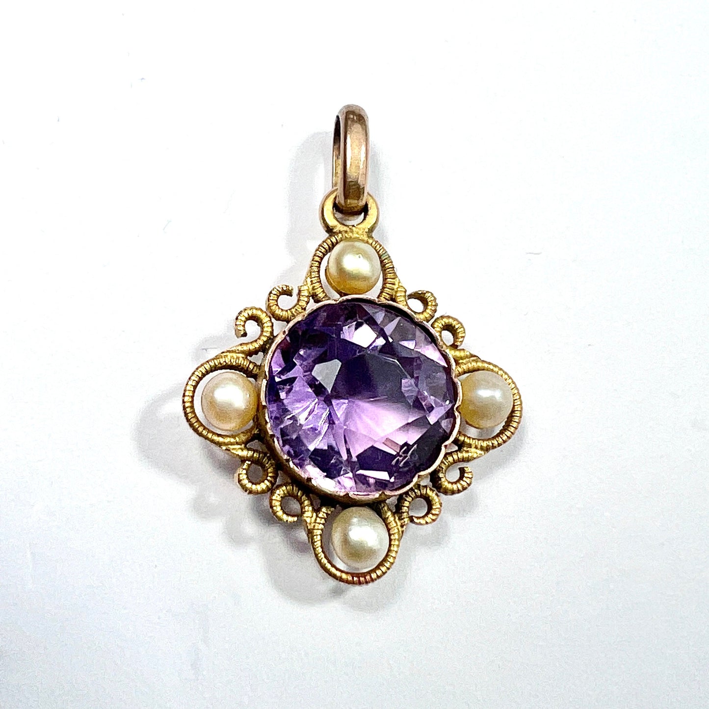 Antique Amethyst and Pearl 9CT Gold Pendant