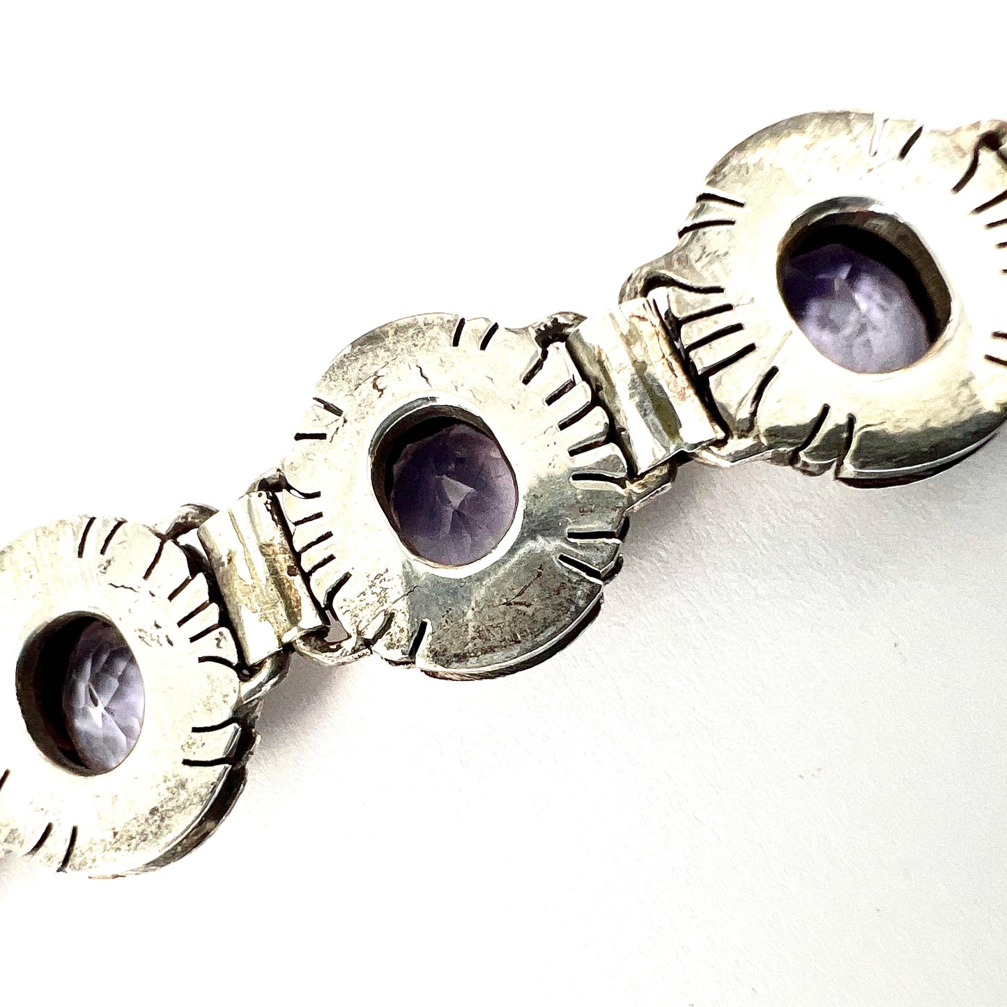 Vintage Arts and Crafts Amethyst Silver Panel Bracelet