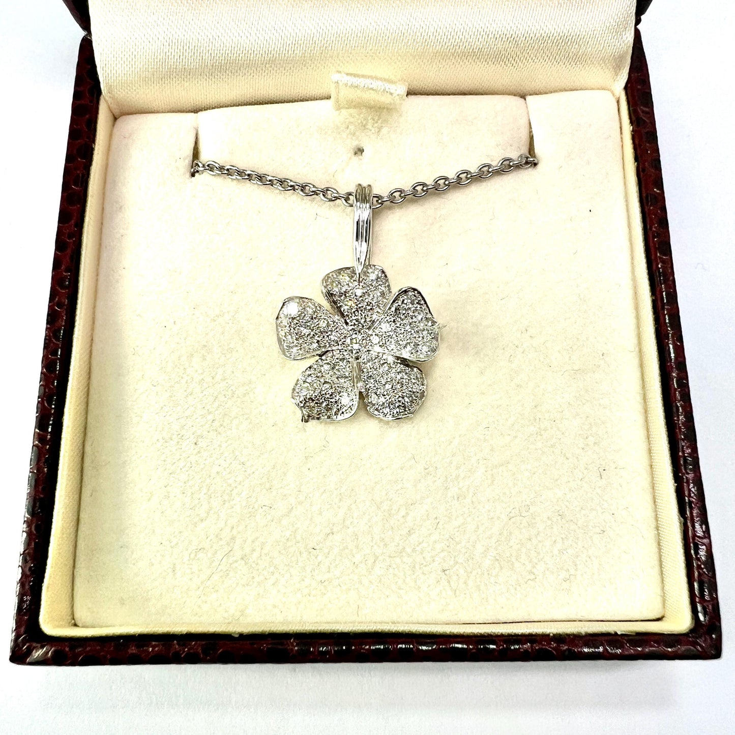 Vintage French Diamond 18CT White Gold Flower Necklace