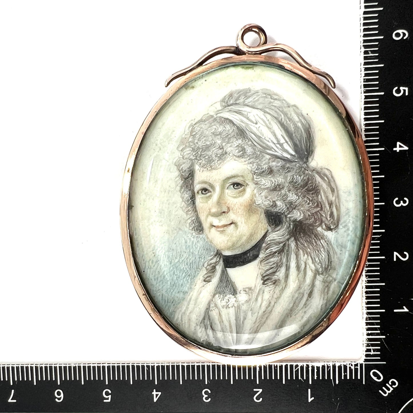 Large Regency/Victorian Lady Handpainted Miniature Pendant