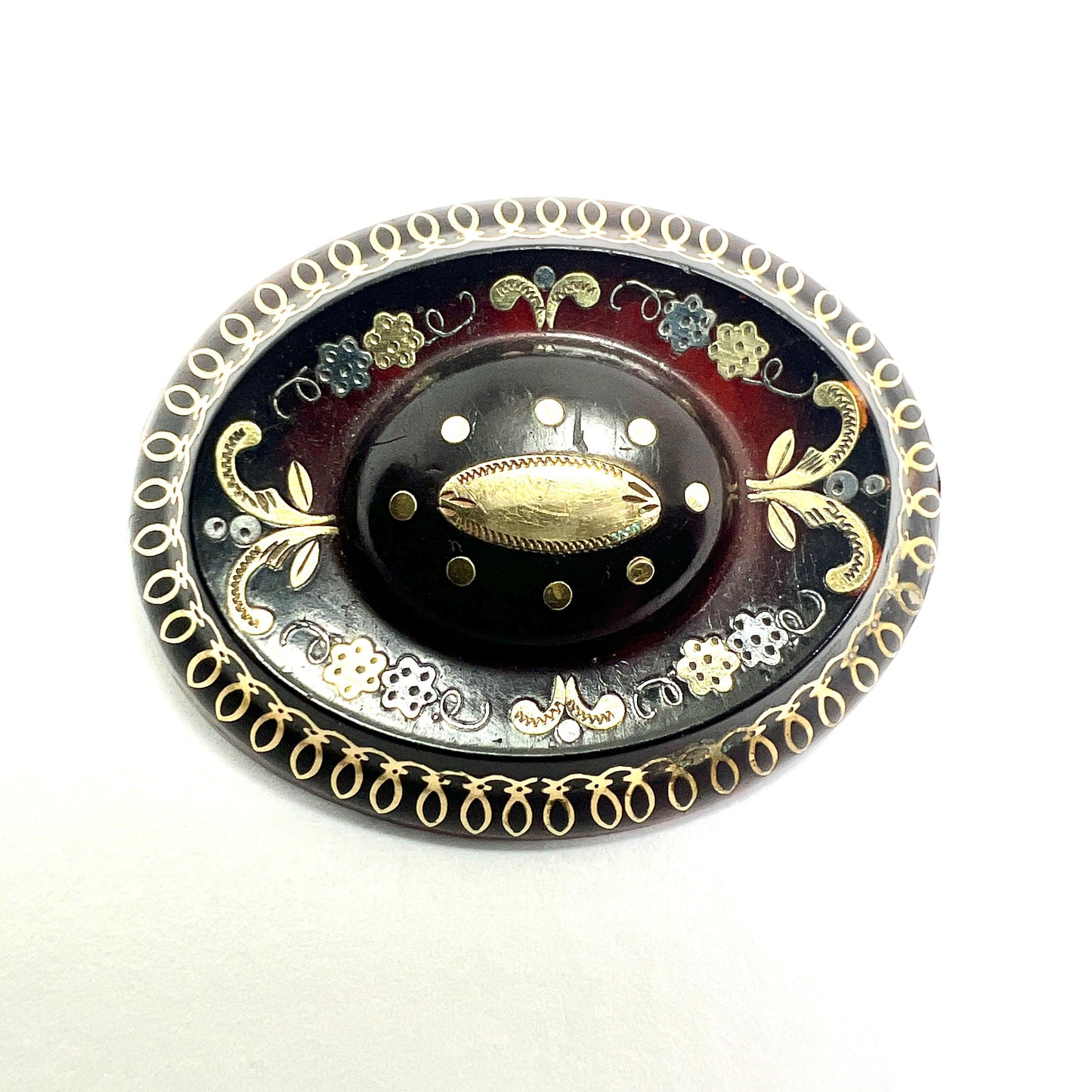 Victorian Pique Work Brooch in Gold and Silver
