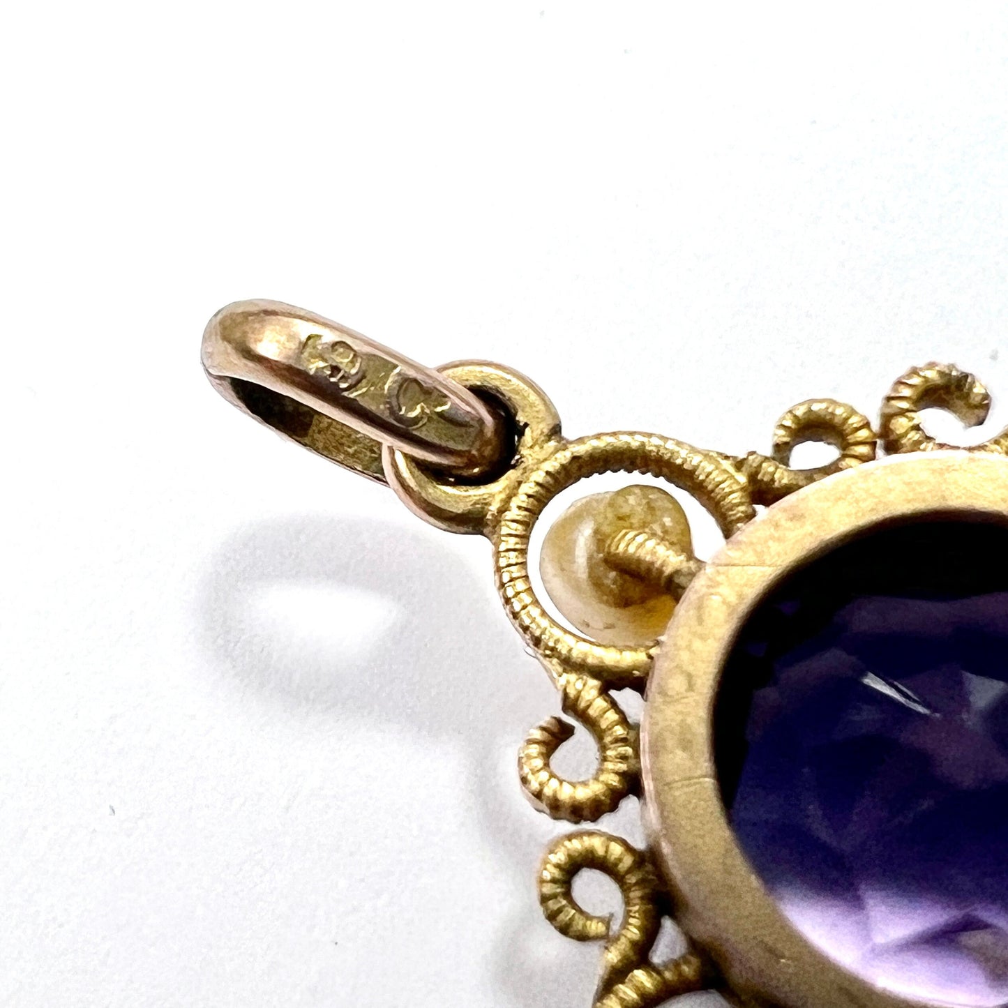 Antique Amethyst and Pearl 9CT Gold Pendant