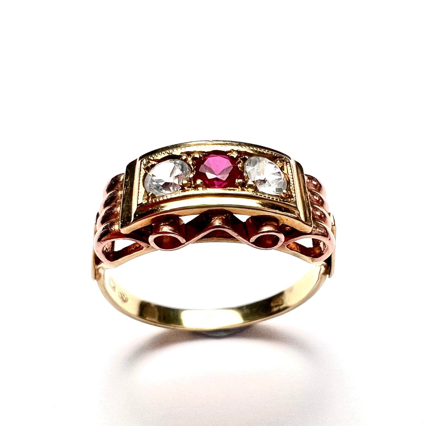 Vintage 14CT Rose and Yellow Gold Ruby Paste Ring