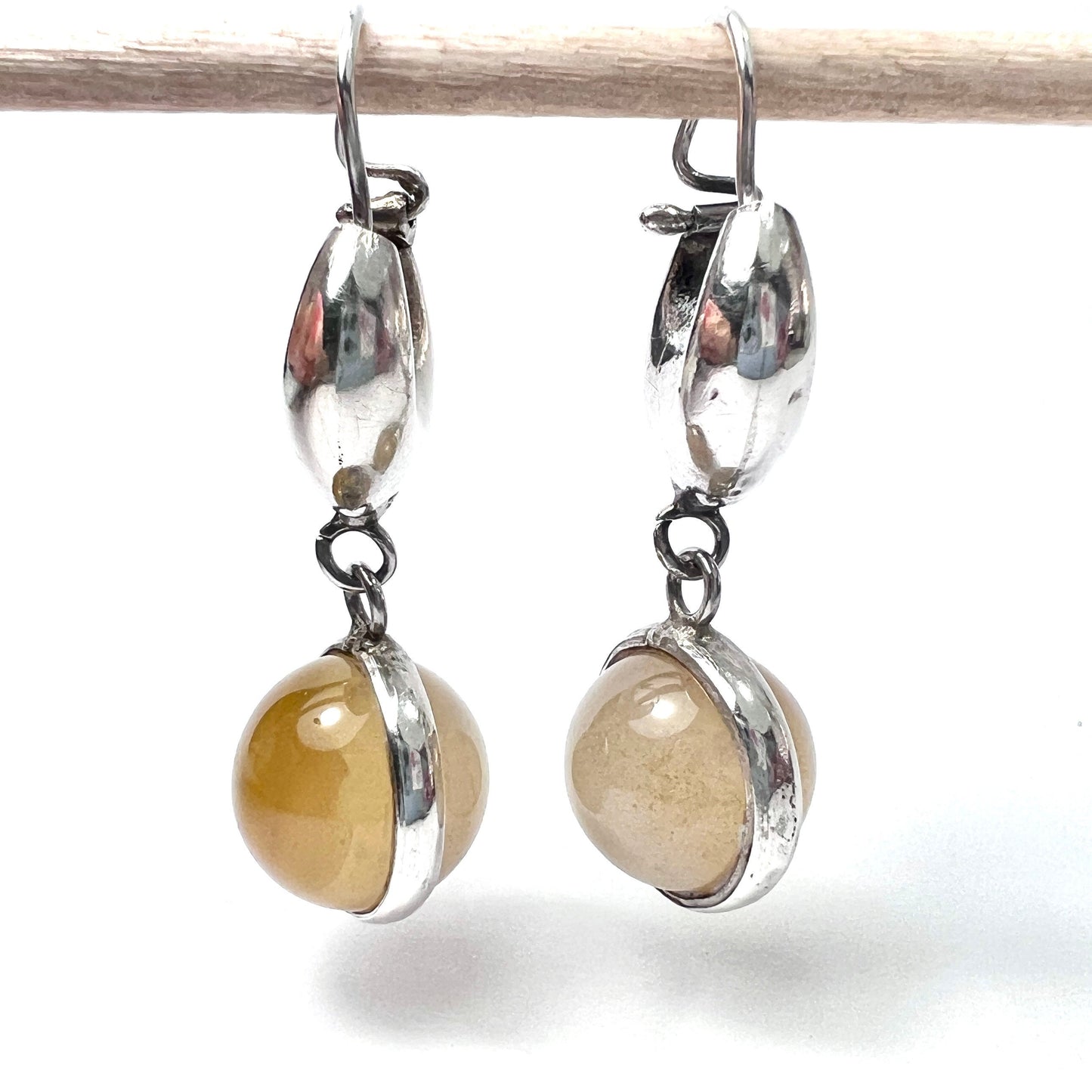 Antique Sterling Silver Quartz Sphere Earrings