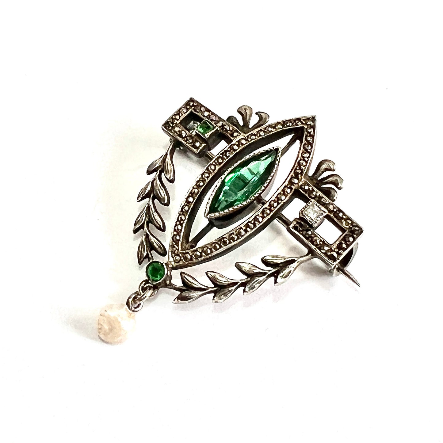 Victorian Emerald Paste Pearl Belle Epoque Brooch
