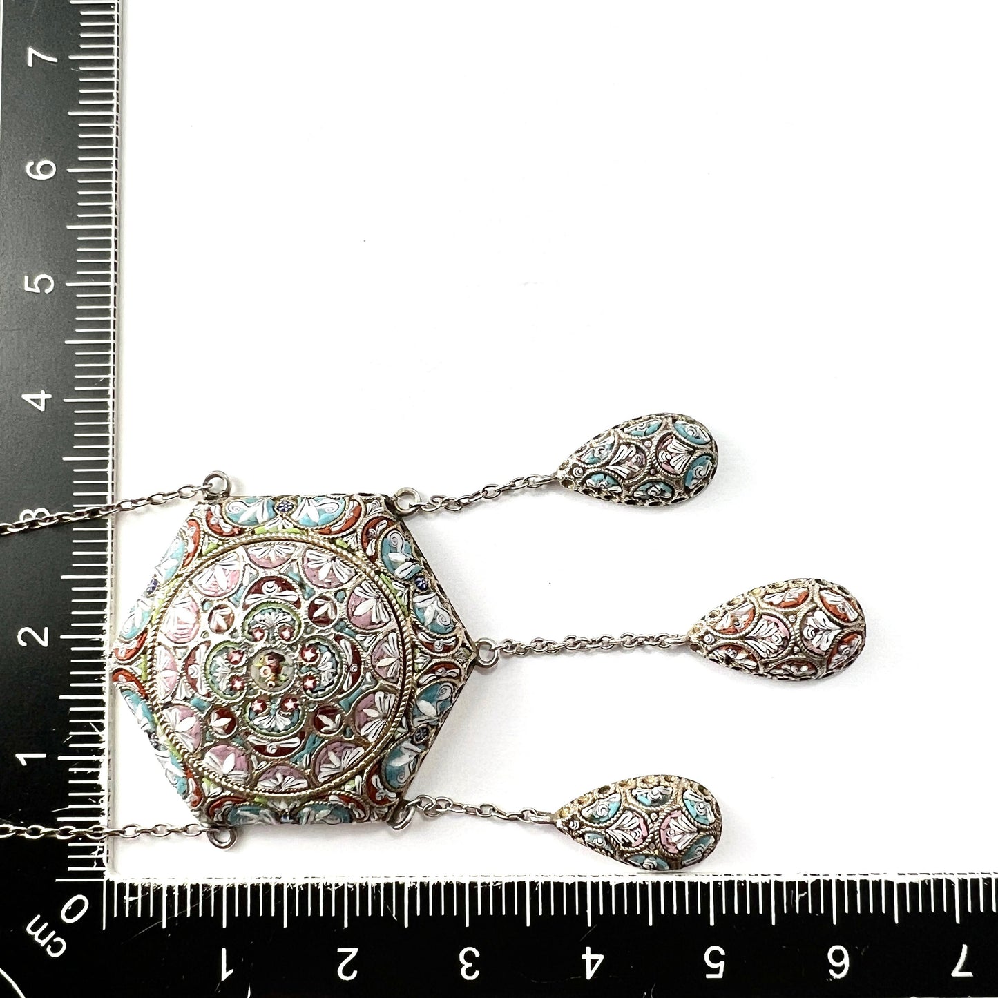Victorian Italian Micro Mosaic Silver Girandole Necklace