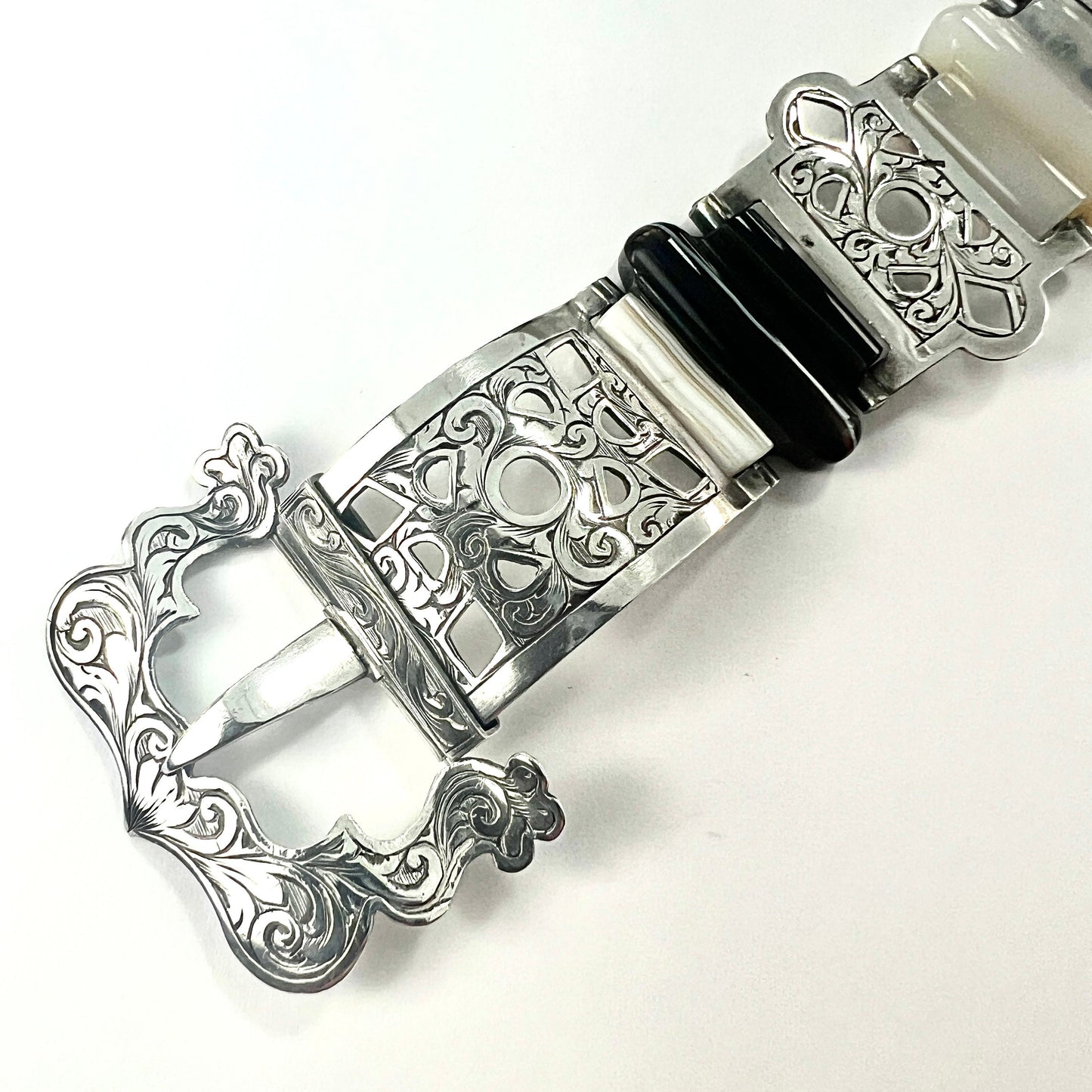 Victorian Scottish Agate Sterling Silver Buckle Bracelet