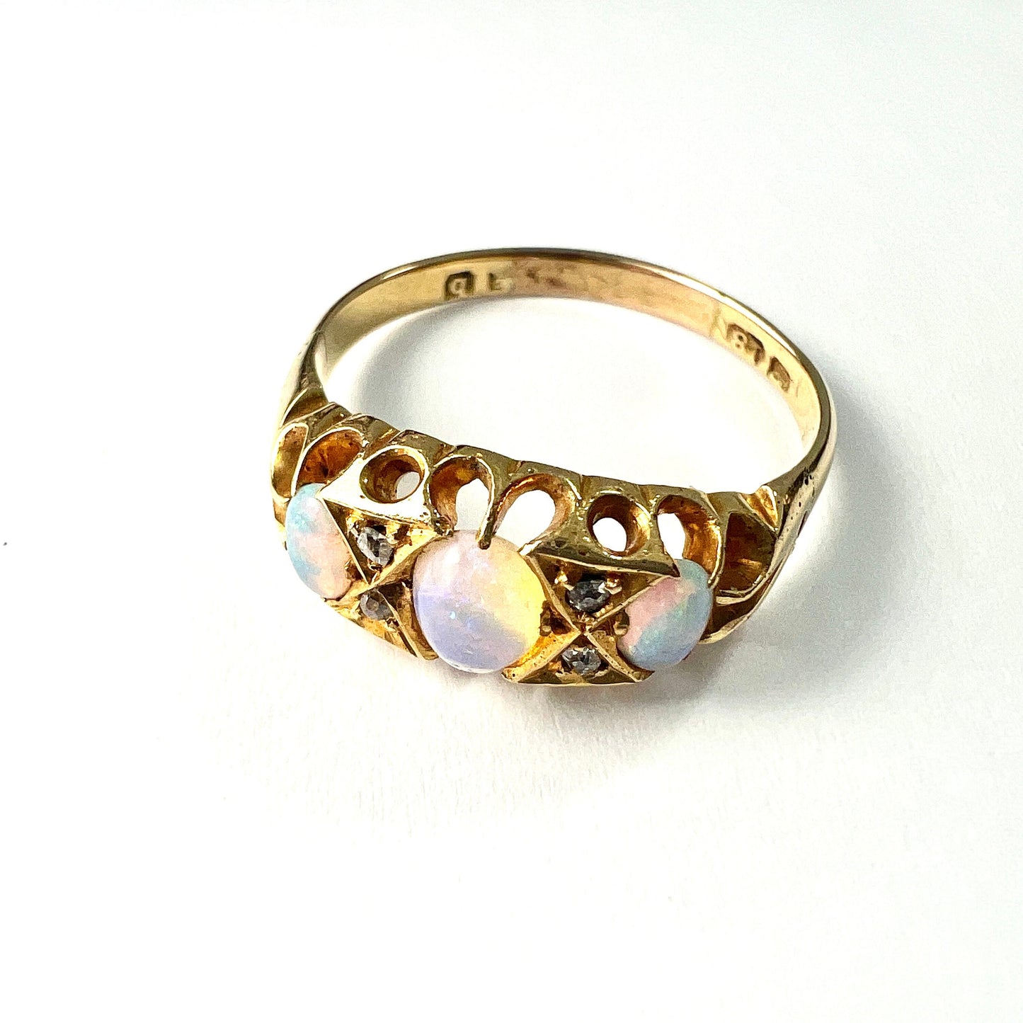 Victorian 18CT Gold Opal and Diamond Ring
