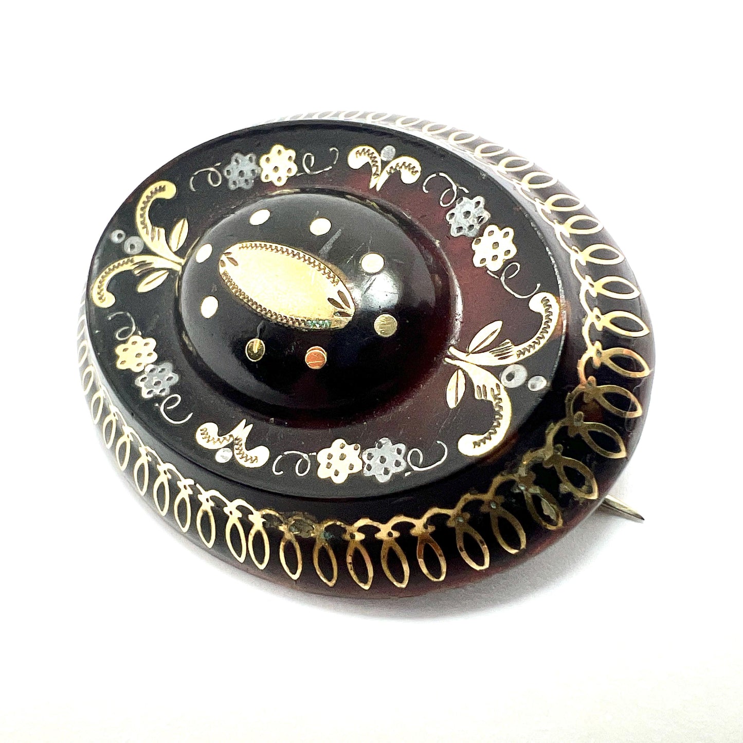 Victorian Pique Work Brooch in Gold and Silver