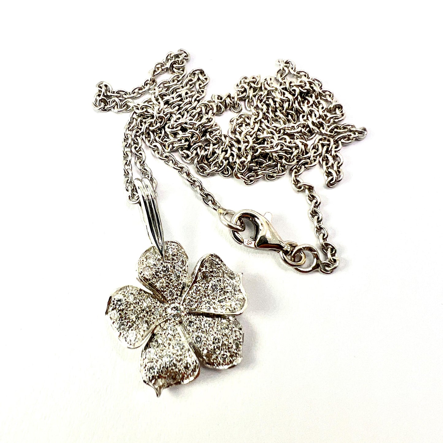 Vintage French Diamond 18CT White Gold Flower Necklace