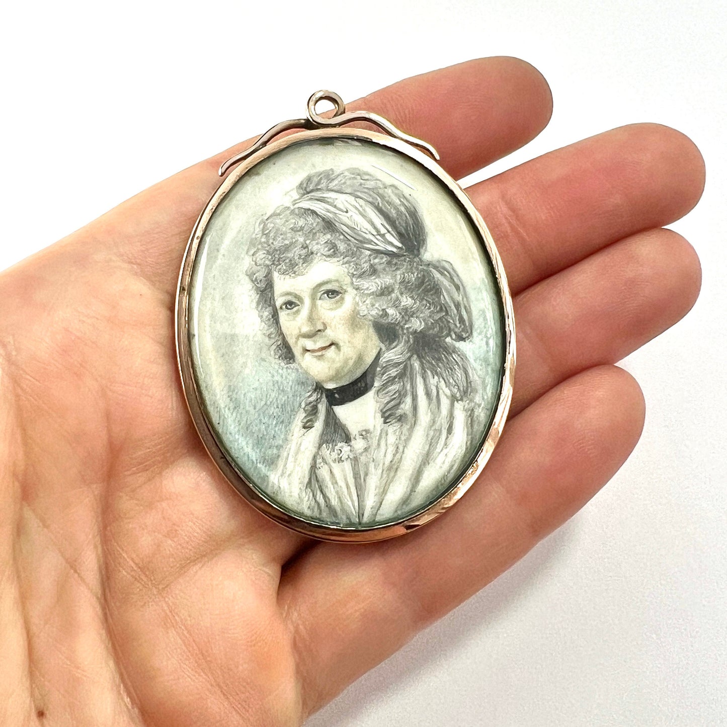 Large Regency/Victorian Lady Handpainted Miniature Pendant