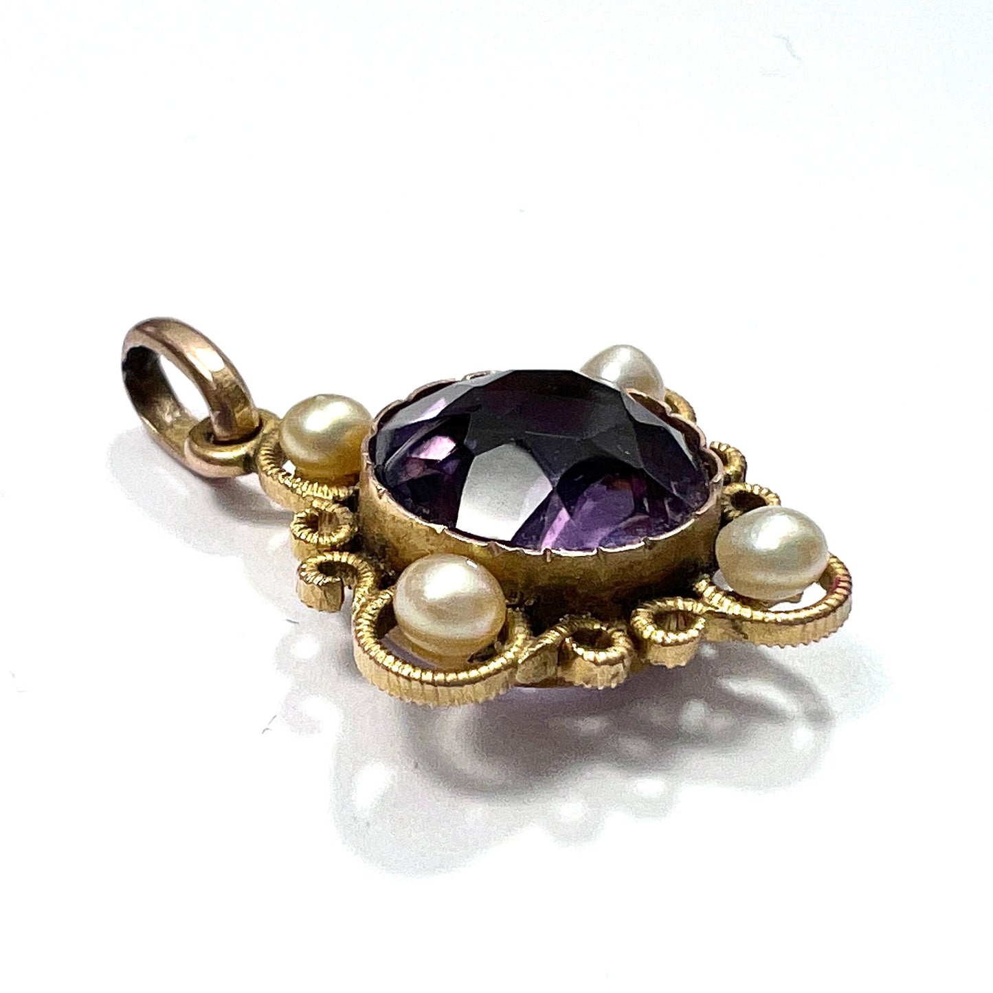 Antique Amethyst and Pearl 9CT Gold Pendant