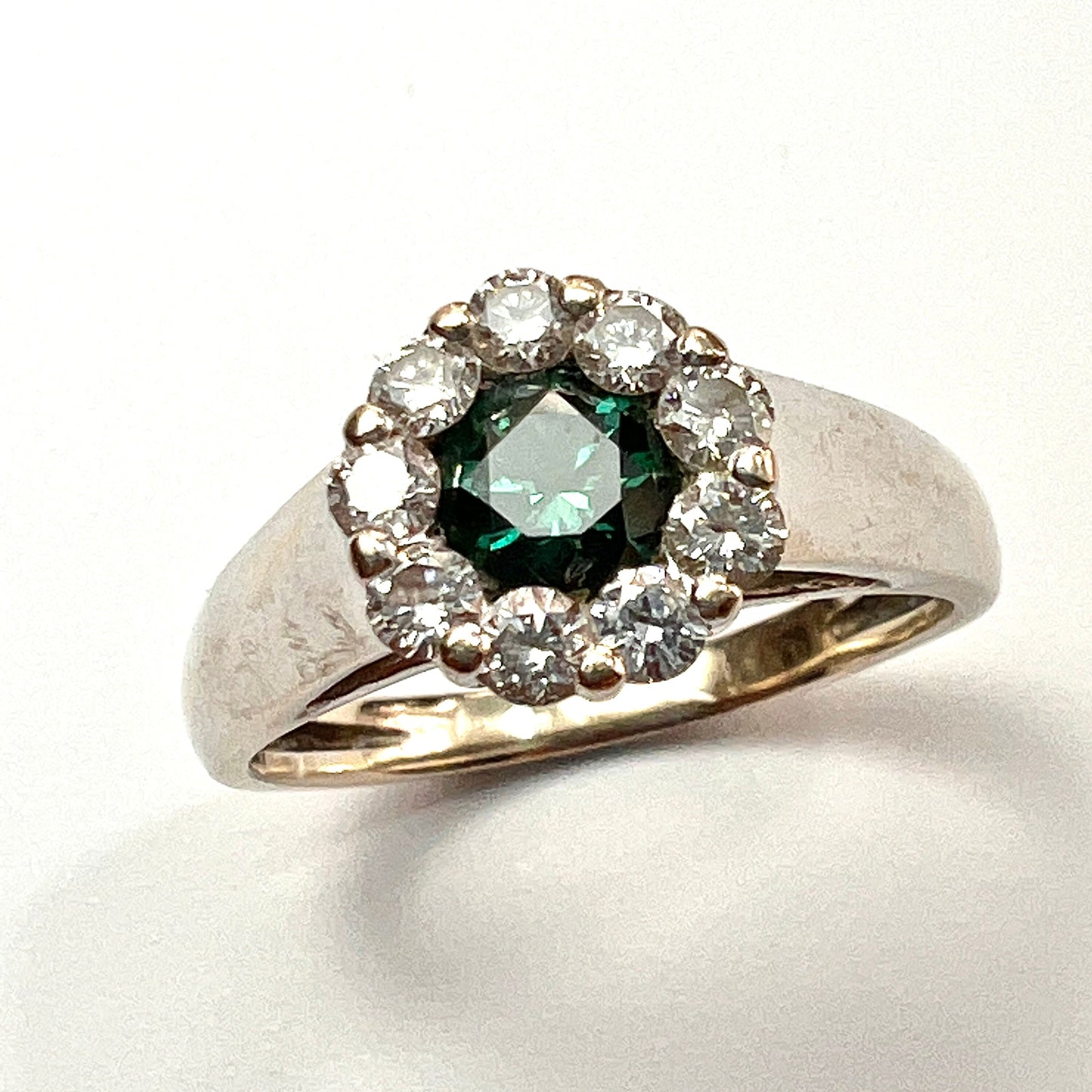 Vintage 18CT White Gold Fancy Blue and White Diamond Halo Ring