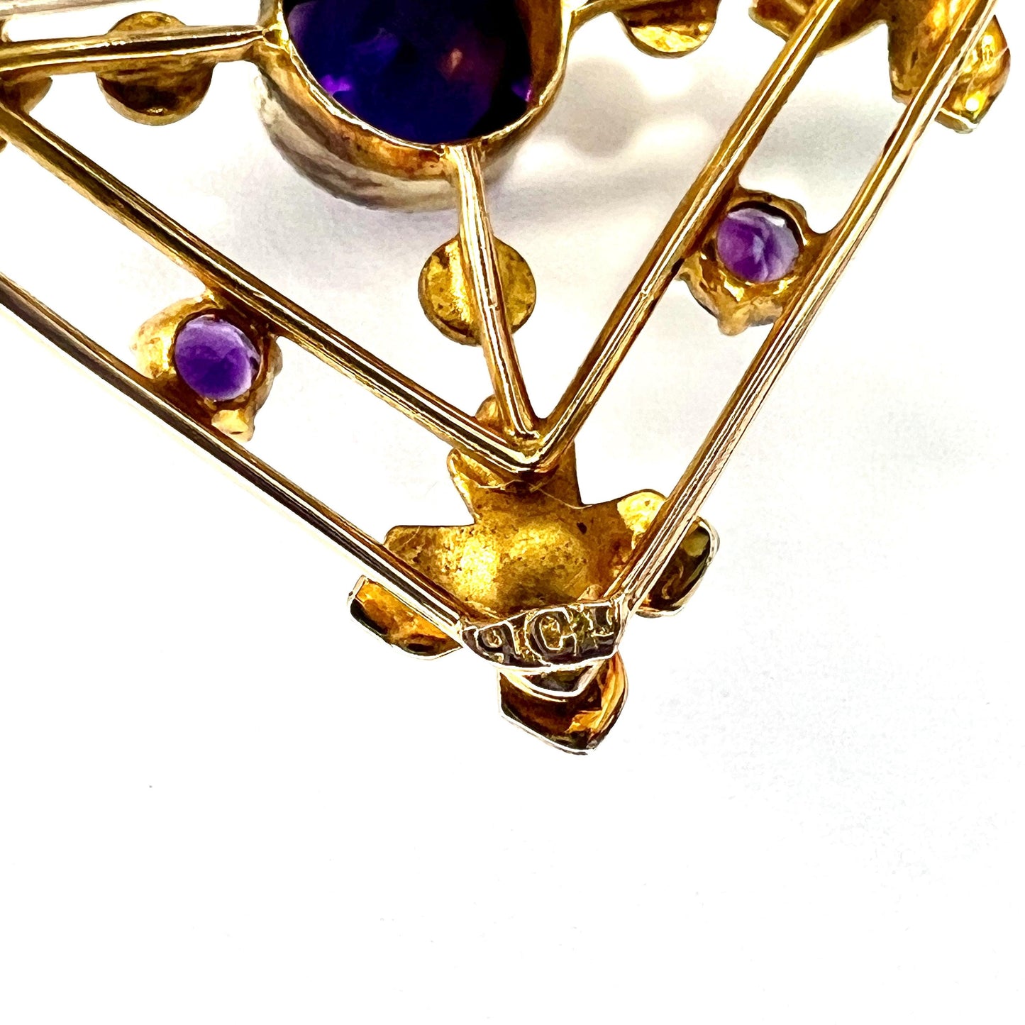 Edwardian 9CT Gold Amethyst Pearl Lavalier Pendant