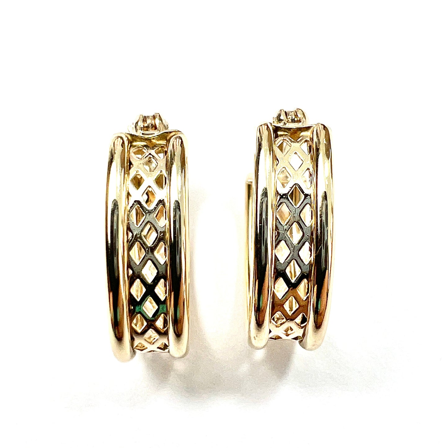 Vintage 9CT Gold Lattice Latch Hoop Earrings
