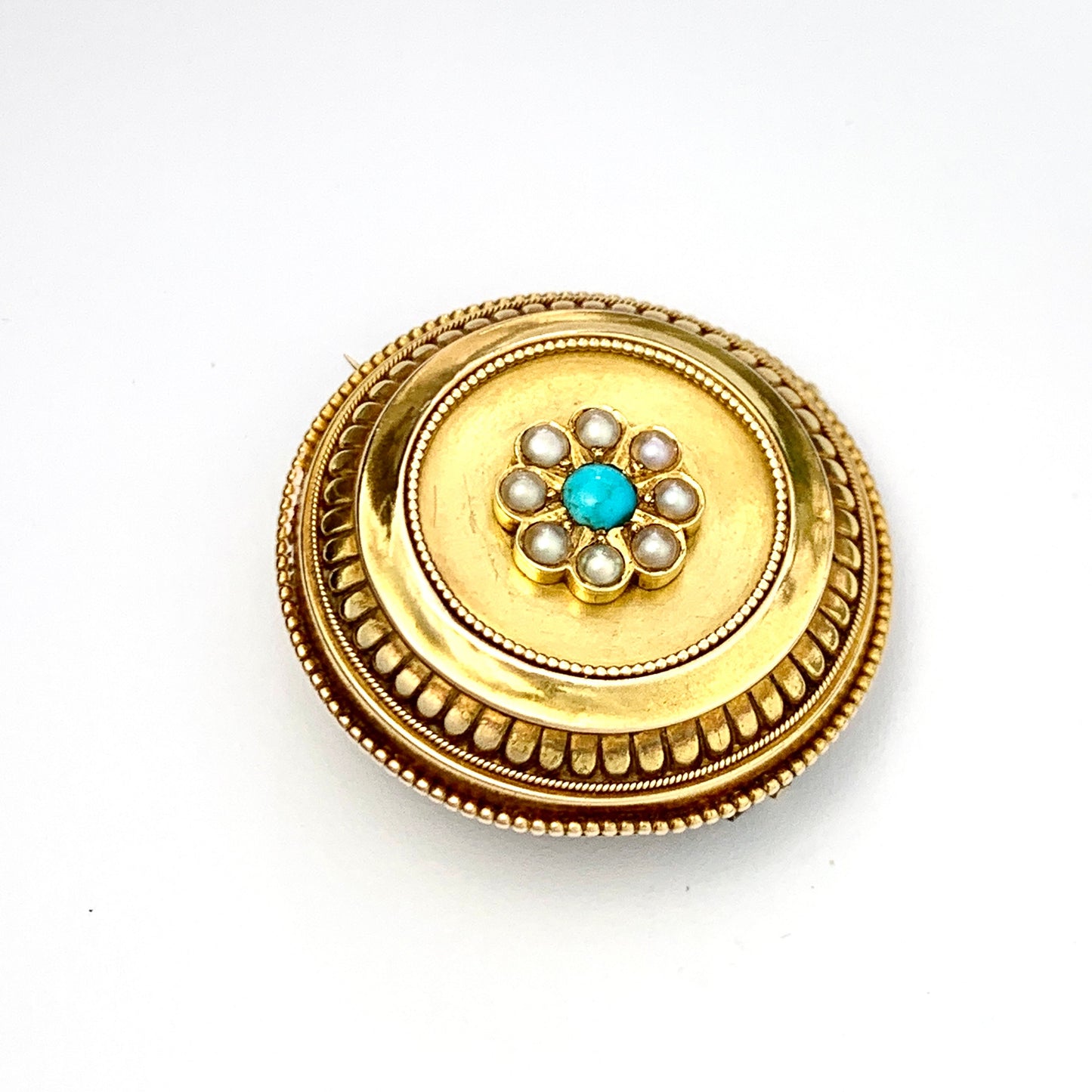Victorian 15CT Gold Turquoise Pearl Locket Brooch Pendant