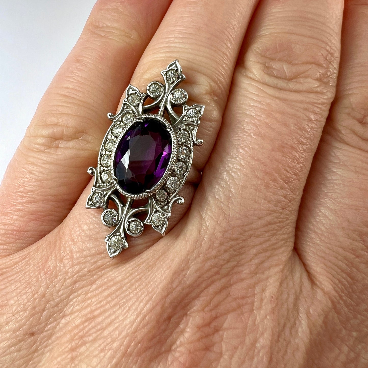 Victorian Silver Amethyst Paste Cocktail Ring