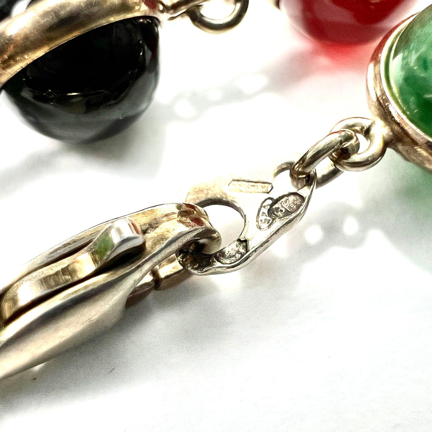 Vintage Hardstone Sphere Silver Gilt Necklace