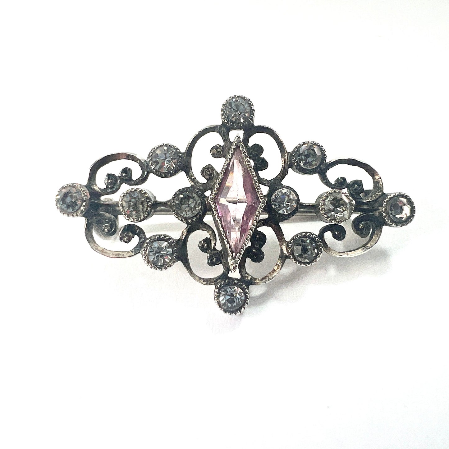 Victorian Austro Hungarian Silver Pink Diamond Paste Brooch