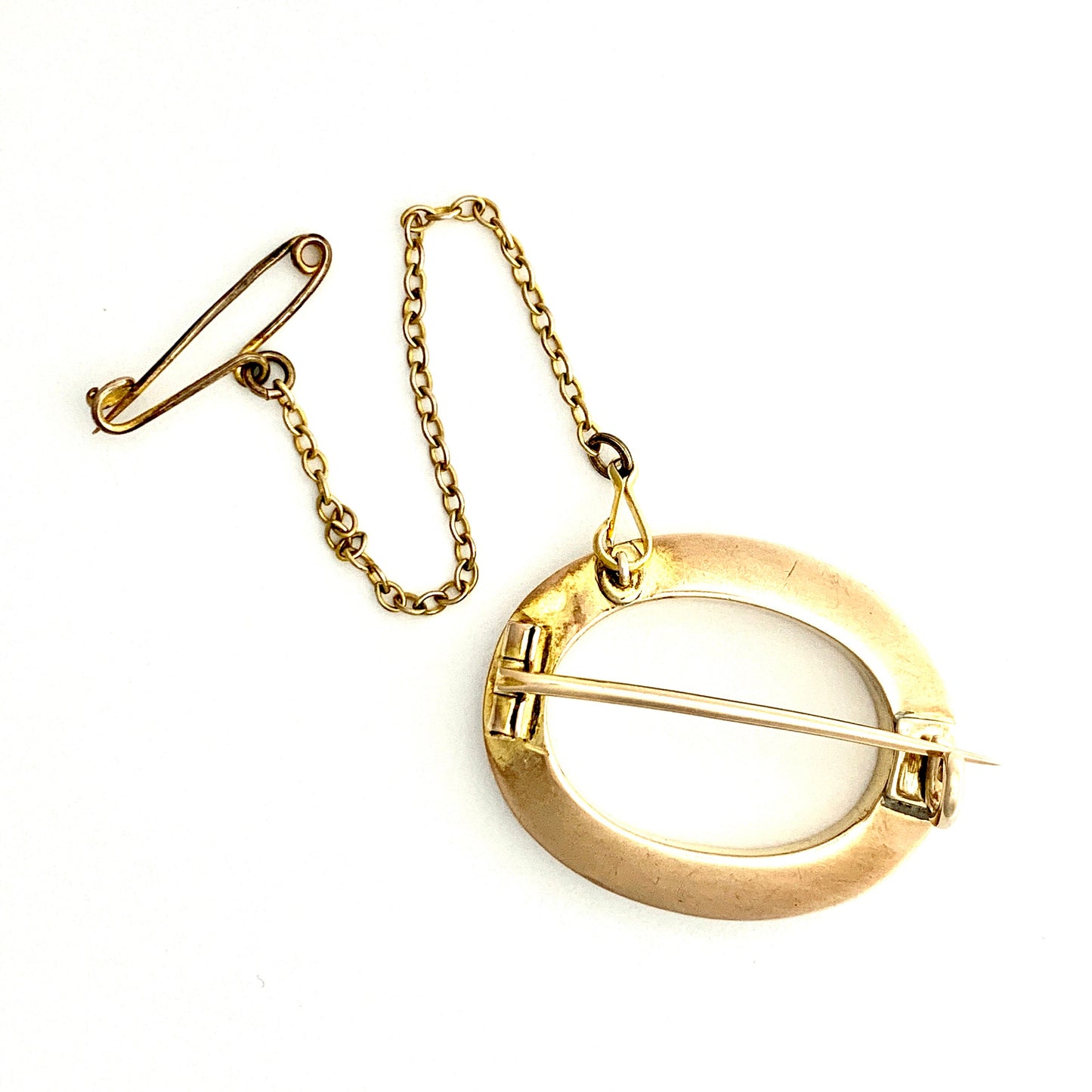Victorian 9CT Gold Pearl Brooch with Safety Chain