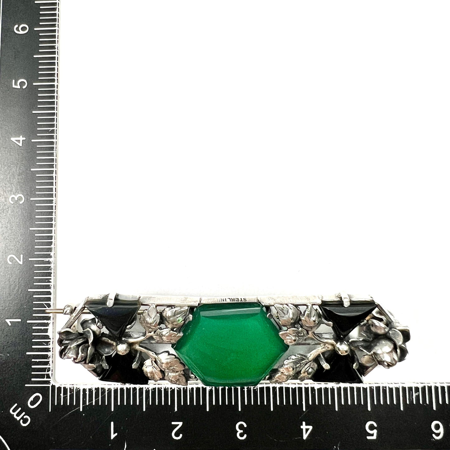 Edwardian Arts and Crafts Silver Chrysoprase Leaf and Flower Brooch