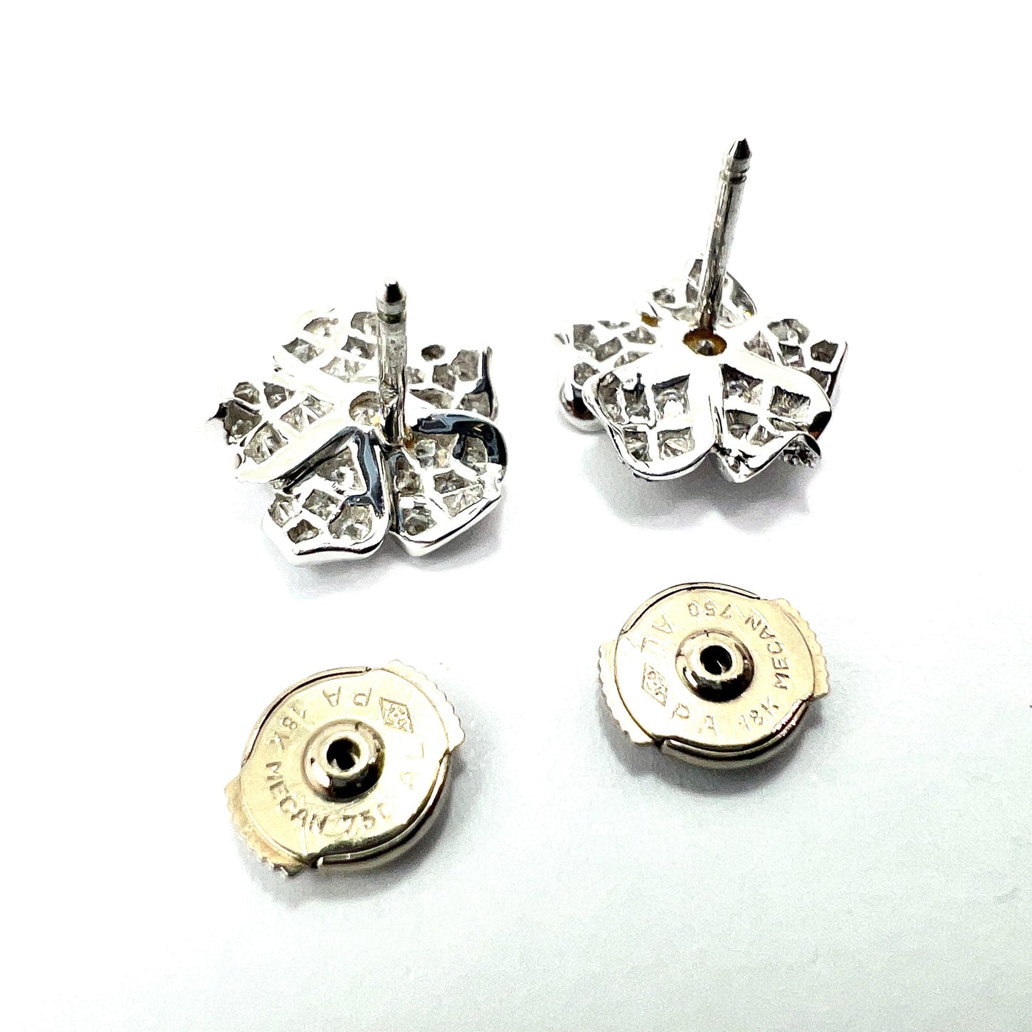 Vintage French Diamond Flower 18CT White Gold Stud Earrings