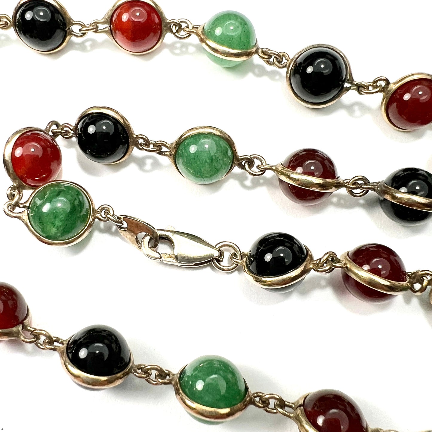 Vintage Hardstone Sphere Silver Gilt Necklace