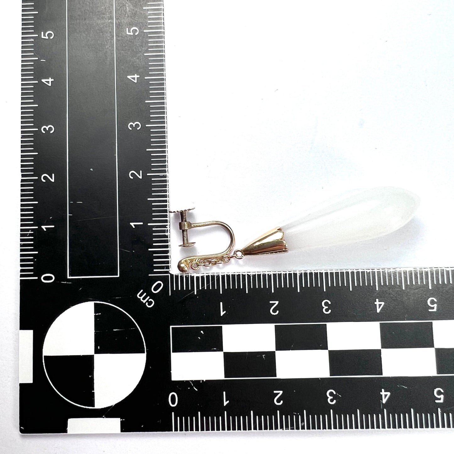 Antique 9CT Gold White Chalcedony Teardrop Earrings