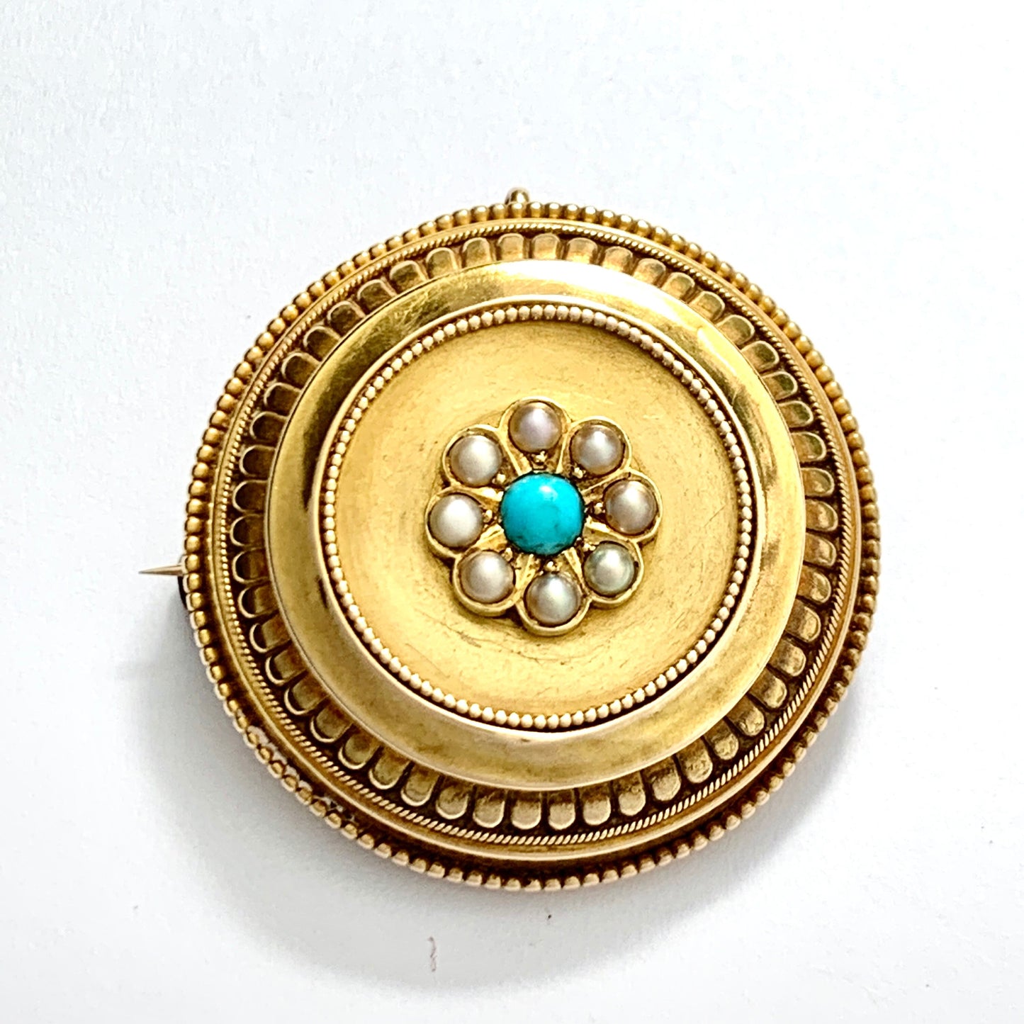 Victorian 15CT Gold Turquoise Pearl Locket Brooch Pendant