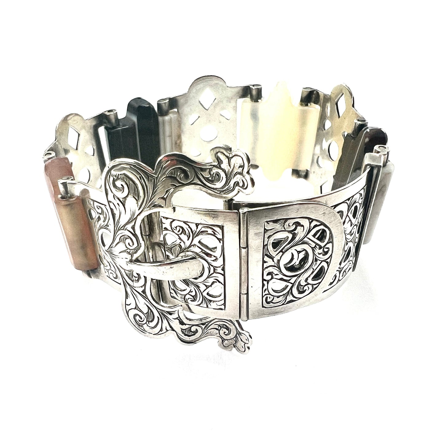 Victorian Scottish Agate Sterling Silver Buckle Bracelet
