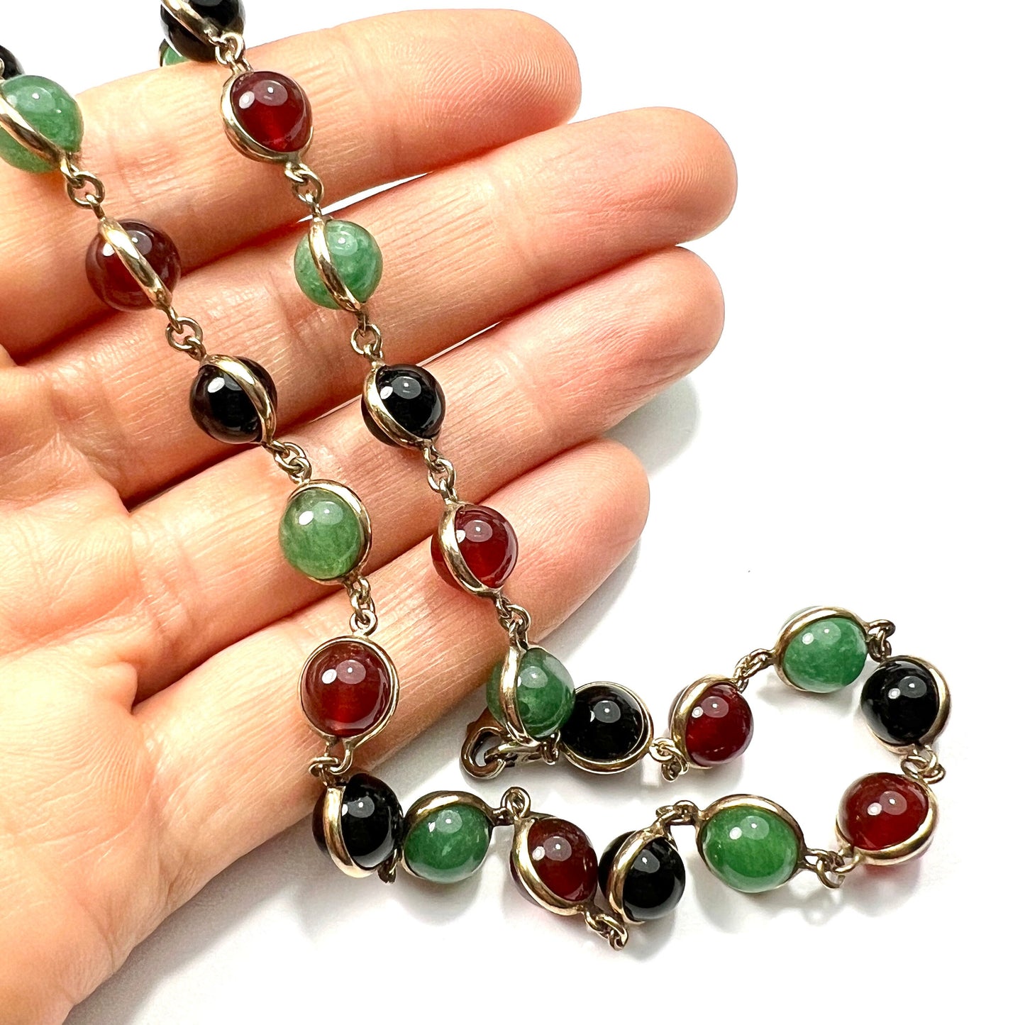 Vintage Hardstone Sphere Silver Gilt Necklace