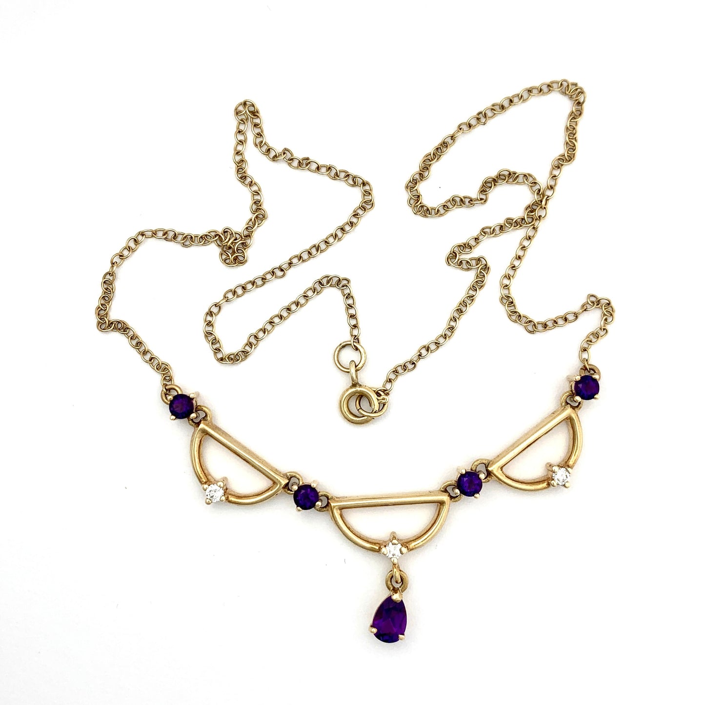 Vintage Amethyst and Diamond 9CT Gold Festoon Necklace