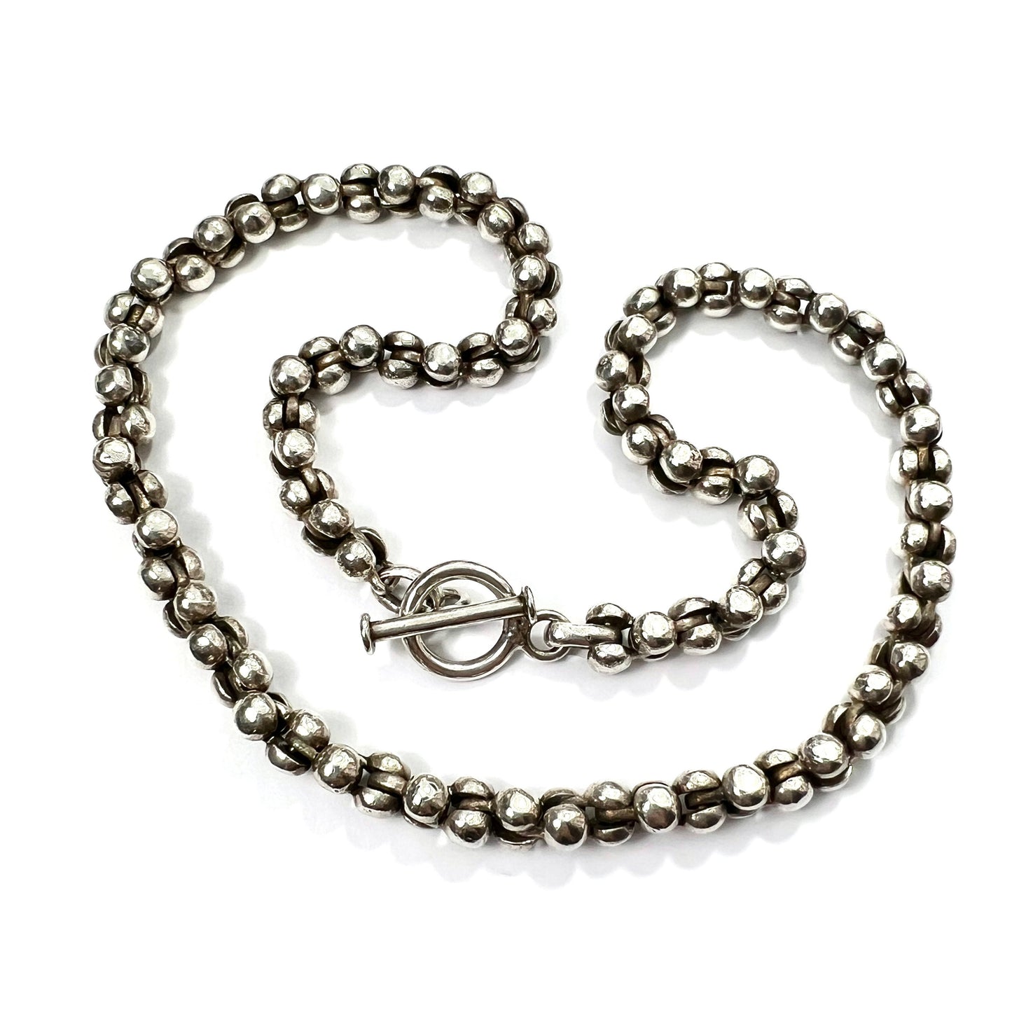 Long Heavy Vintage Sterling Silver Rope Chain Necklace with Toggle Clasp