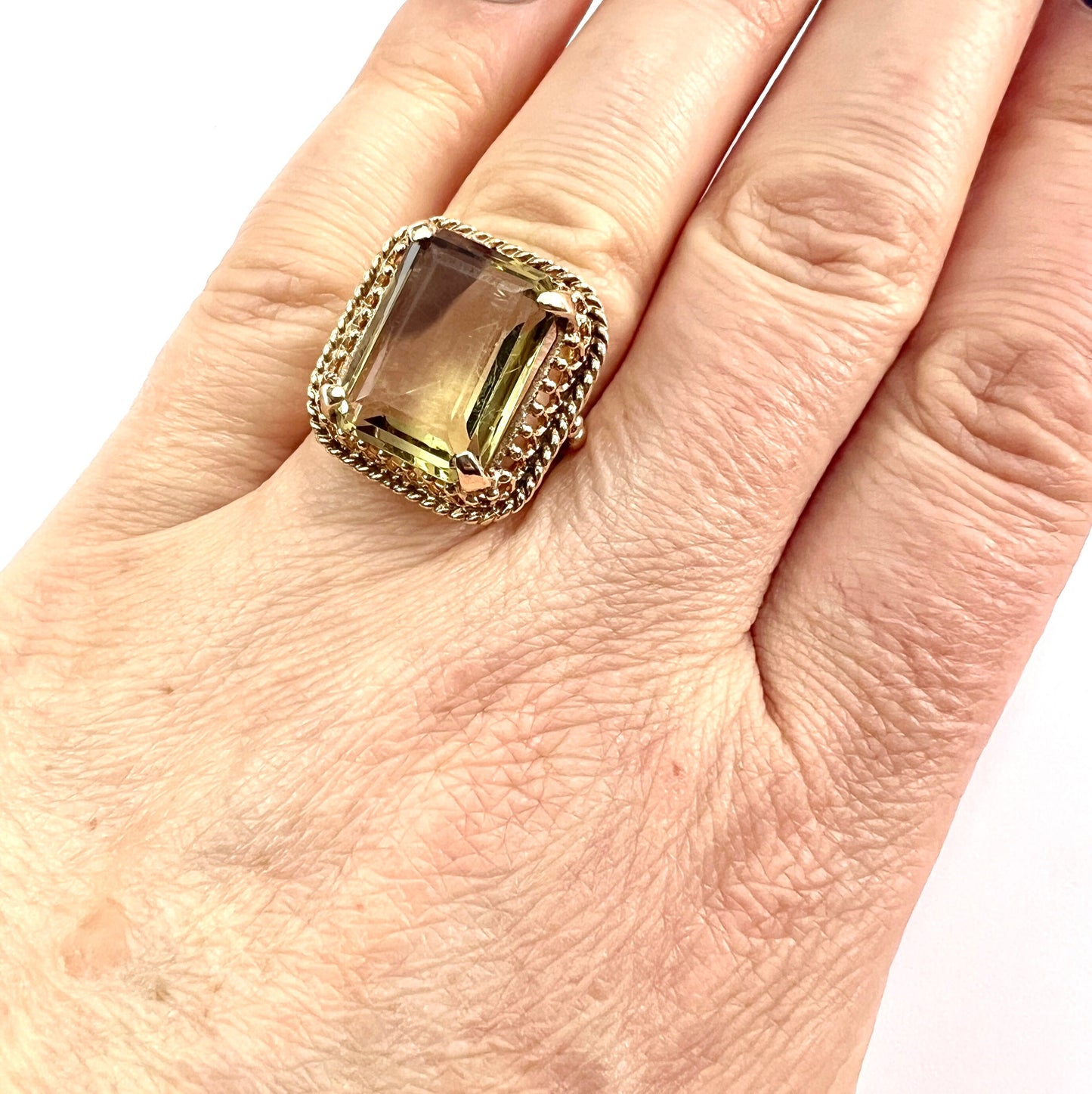 Large Vintage 9CT Gold Citrine Cocktail Ring
