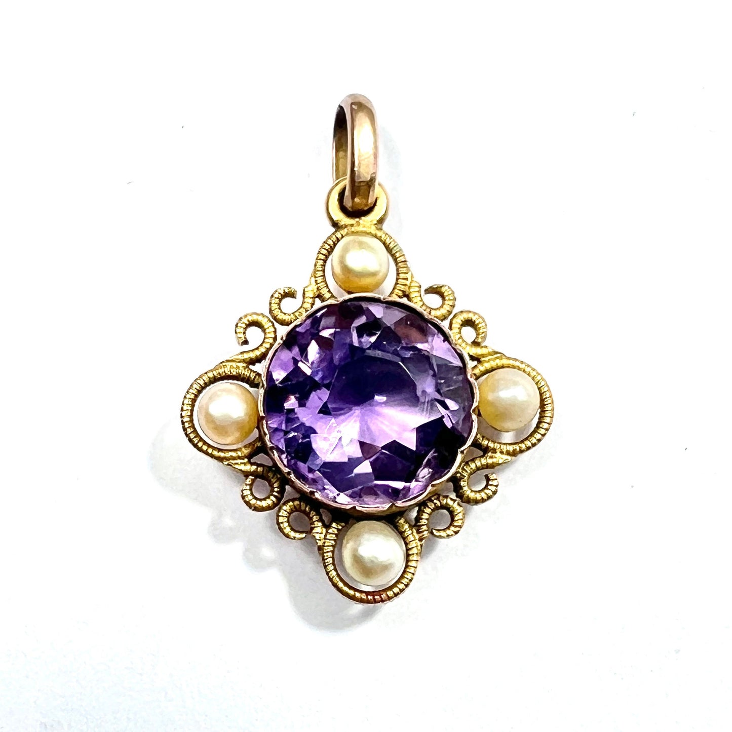 Antique Amethyst and Pearl 9CT Gold Pendant