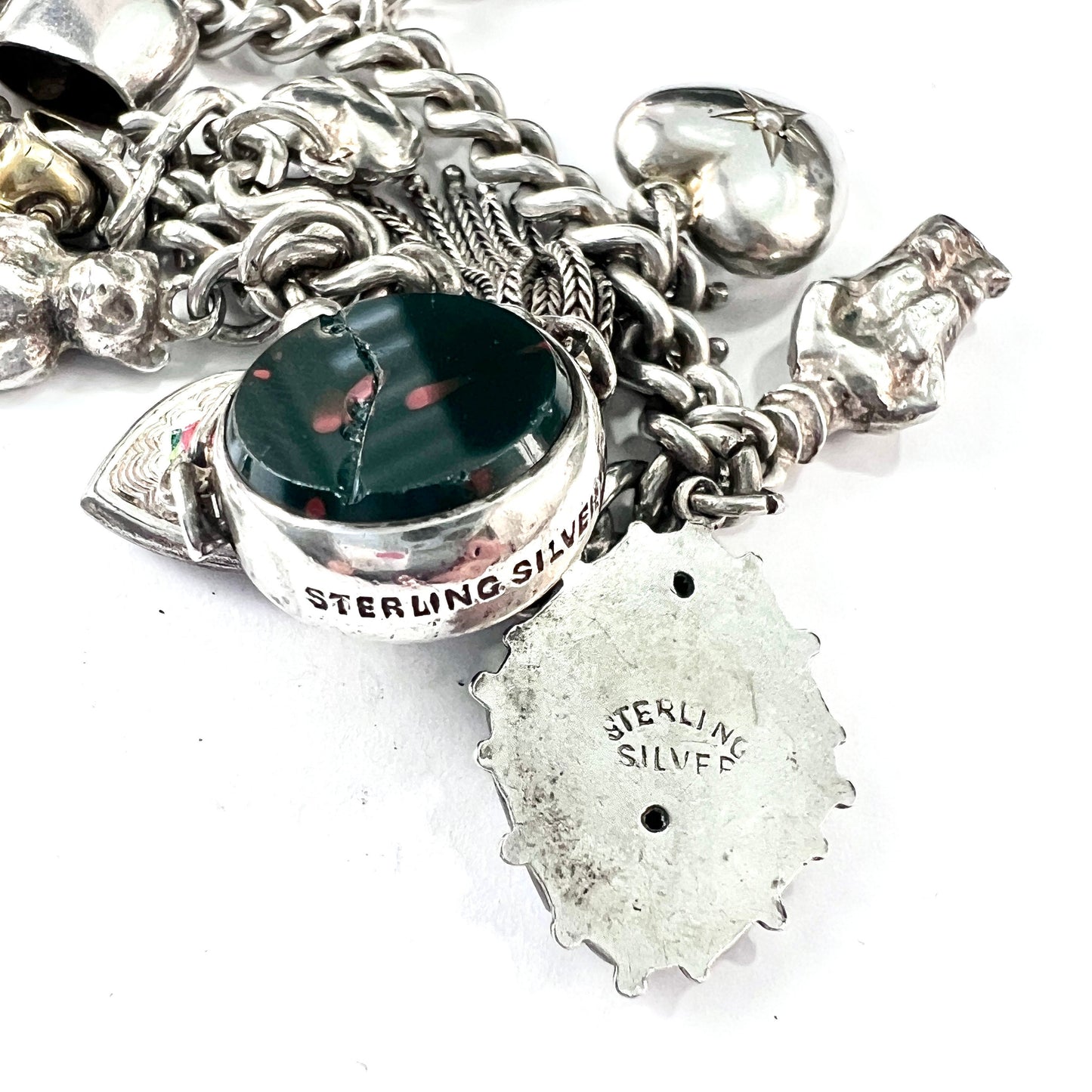 Victorian Silver Hearts and Fobs Charm Bracelet