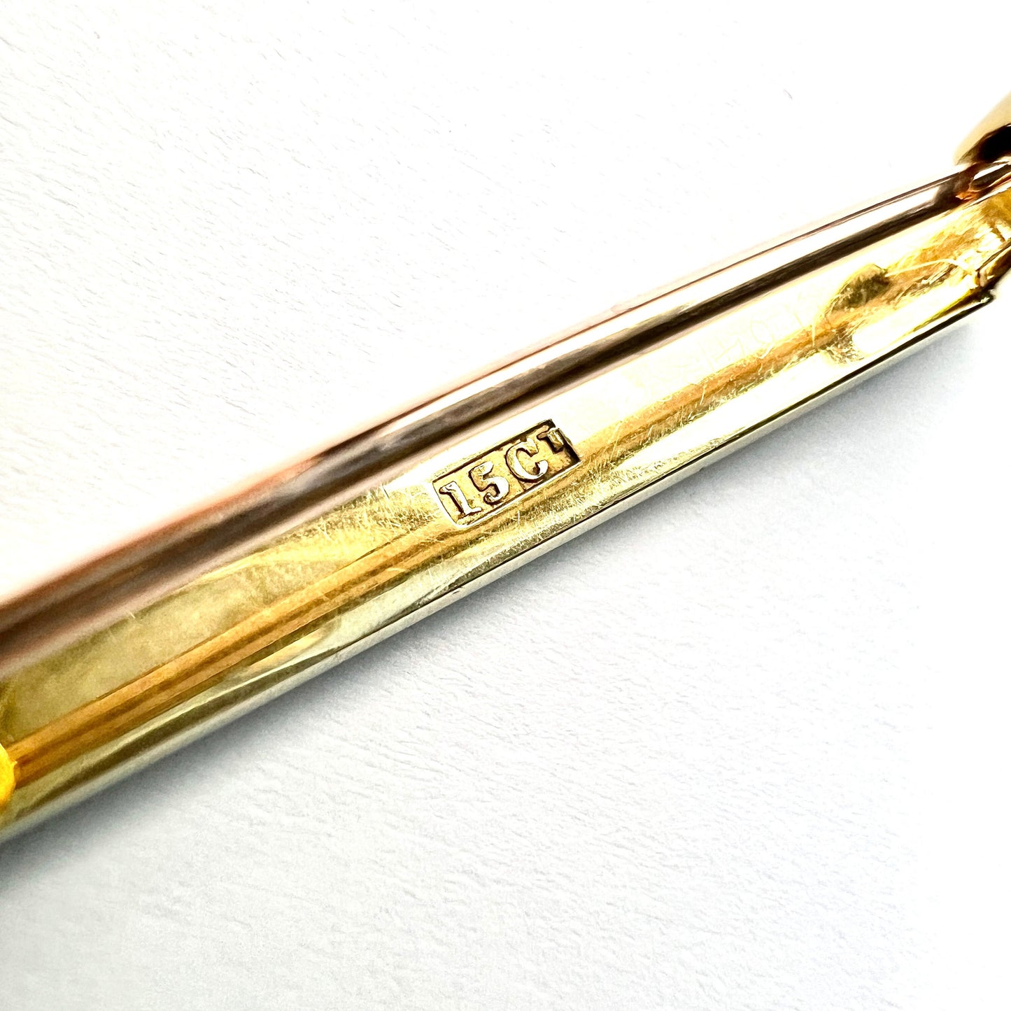 Edwardian 15CT Gold Pearl Enamel Bar Brooch