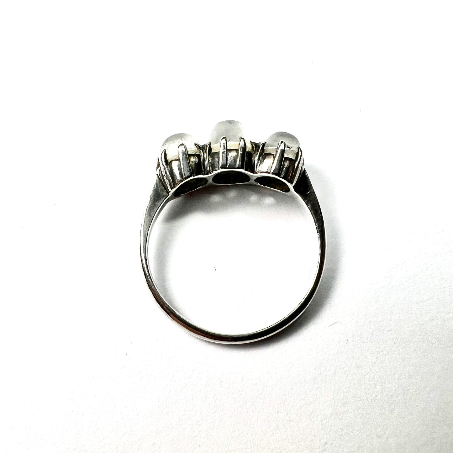 Edwardian Moonstone Three Stone Silver Ring