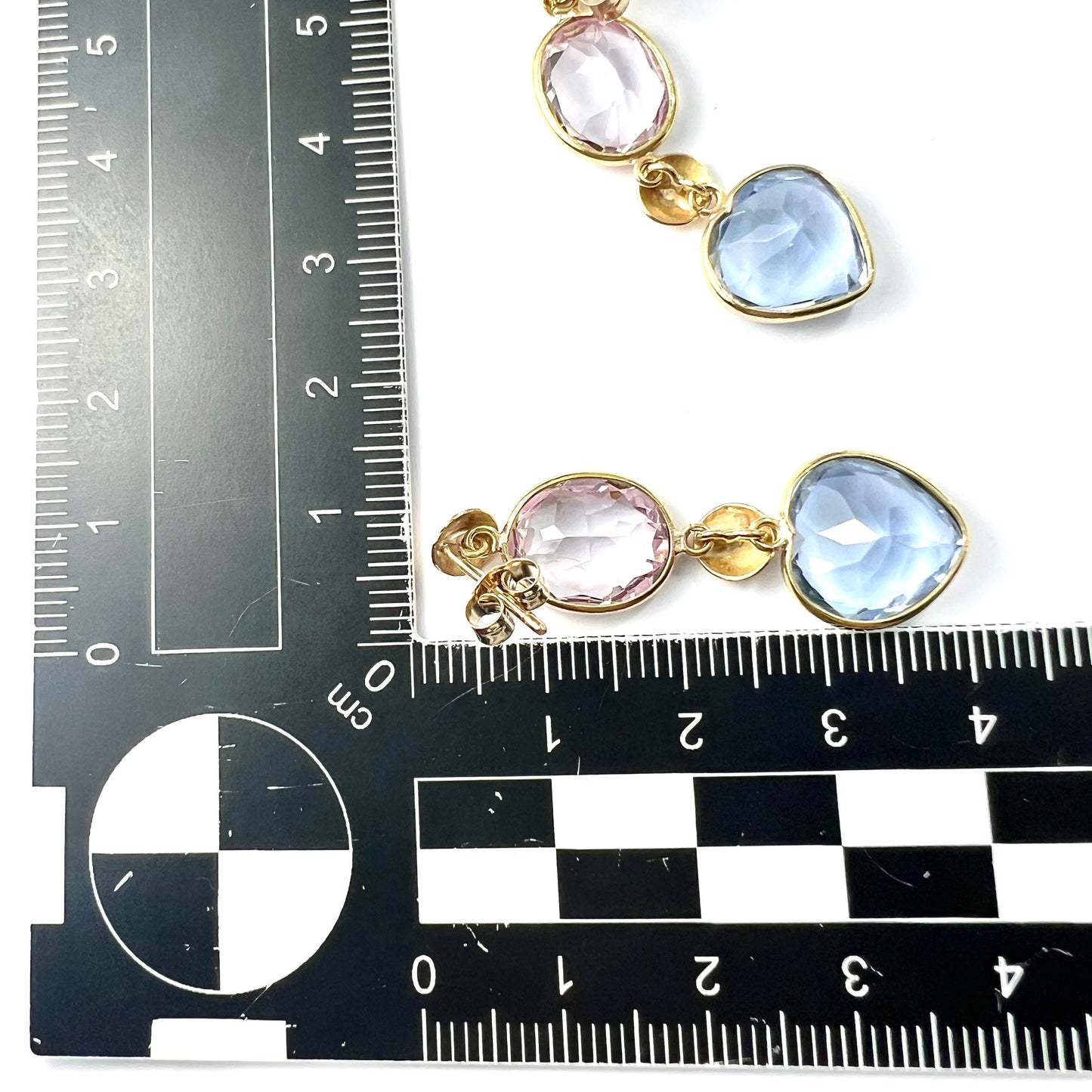 Vintage Pink and Blue Topaz 16CT Gold Heart Earrings