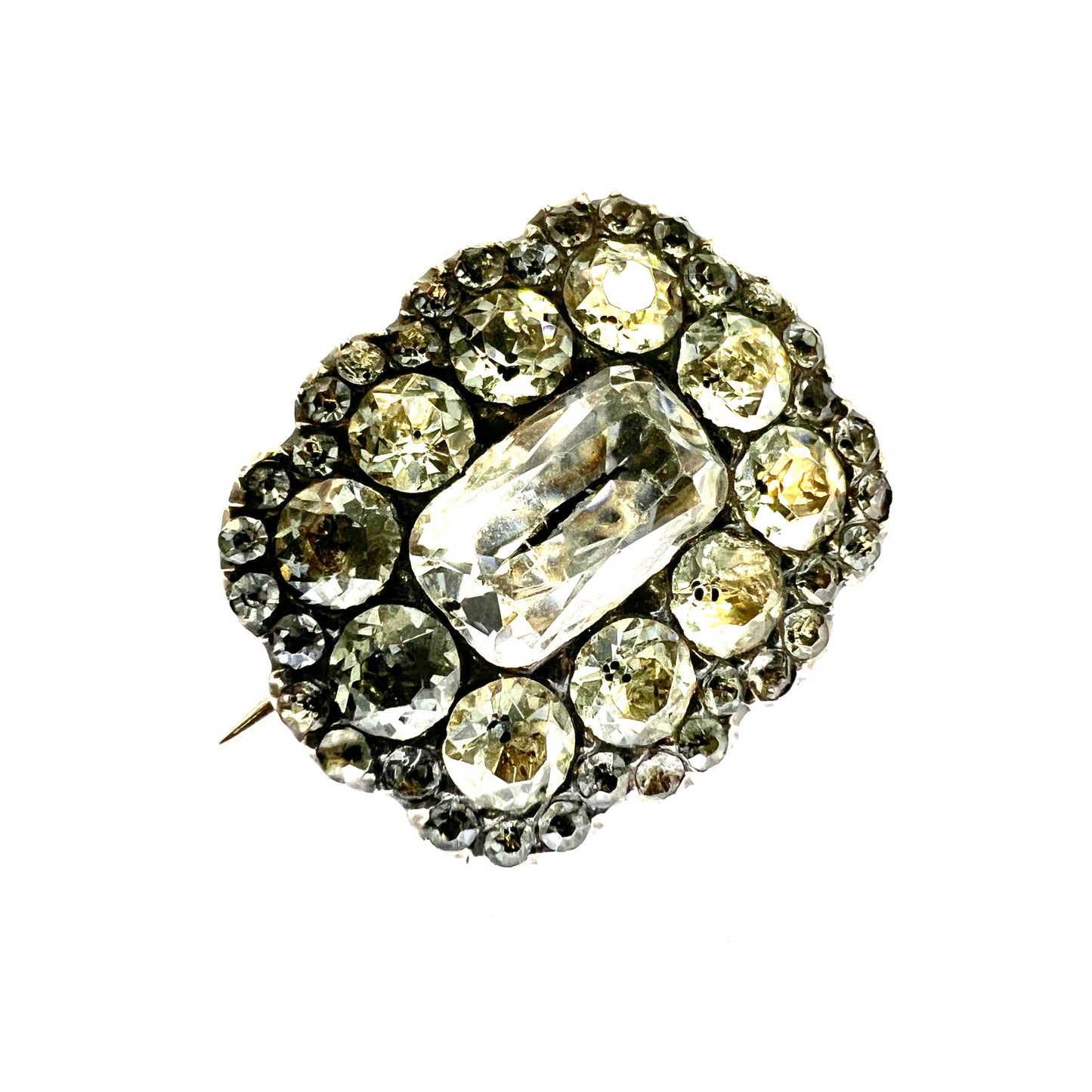 Georgian Silver Black Dot Paste Cluster Brooch