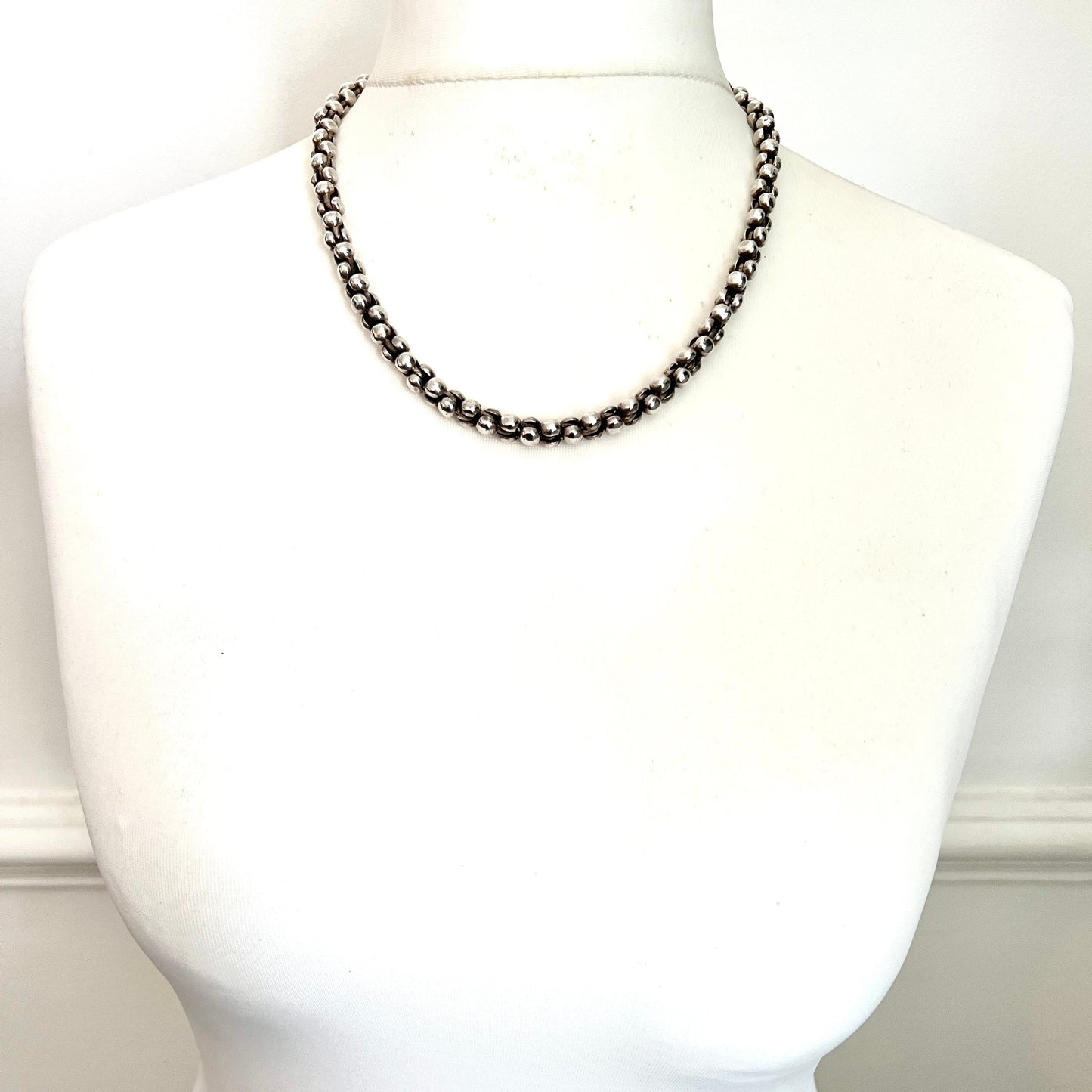 Long Heavy Vintage Sterling Silver Rope Chain Necklace with Toggle Clasp
