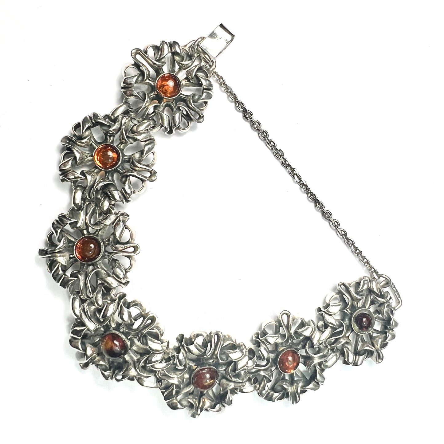 Vintage Modernist Silver Amber Bracelet