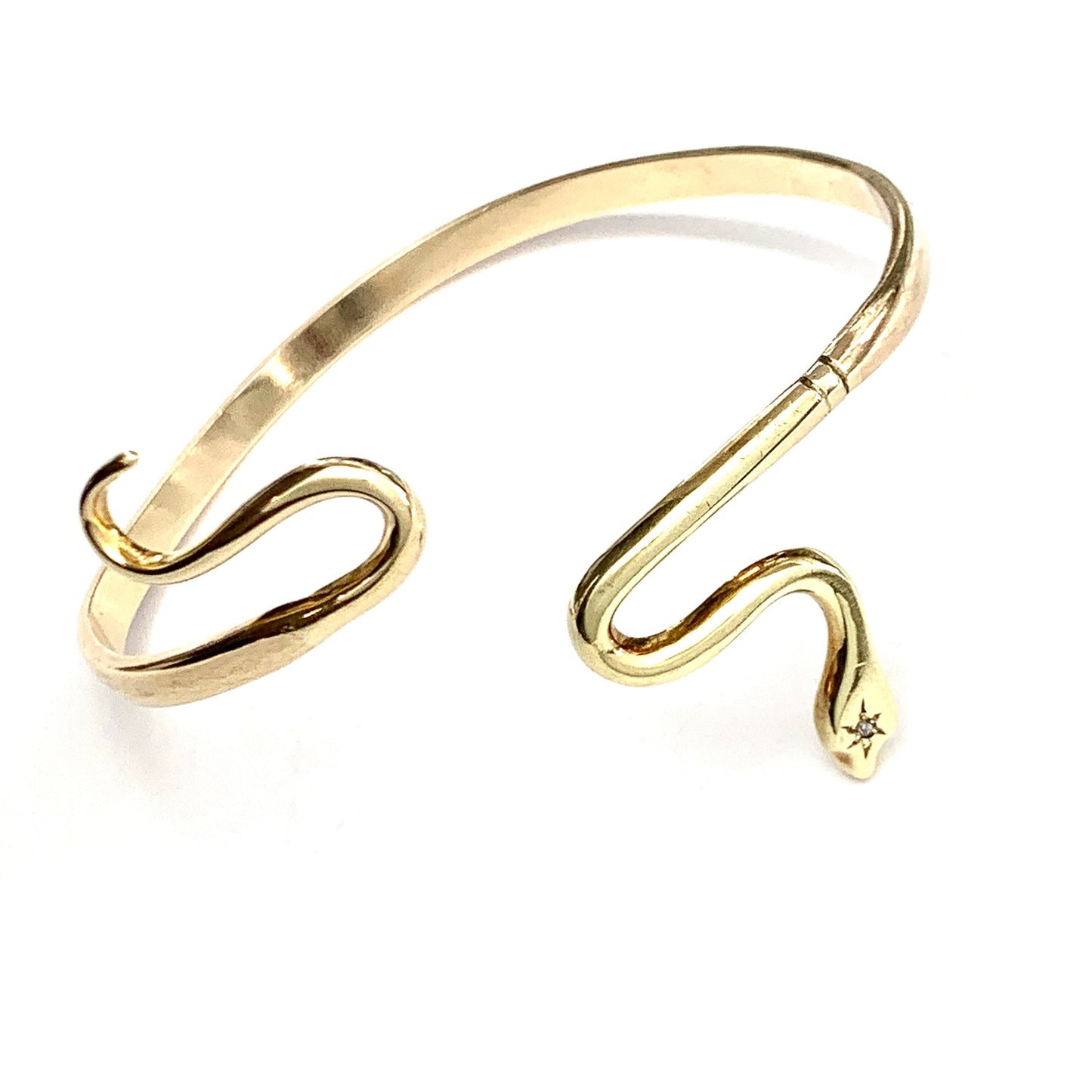 Vintage Diamond-set Solid Gold Snake Slave Bangle