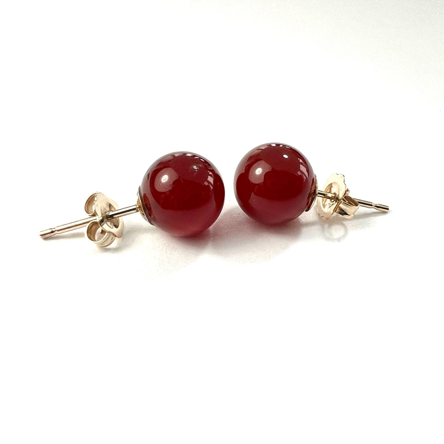 Vintage 9CT Gold Cornelian Ball Stud Earrings