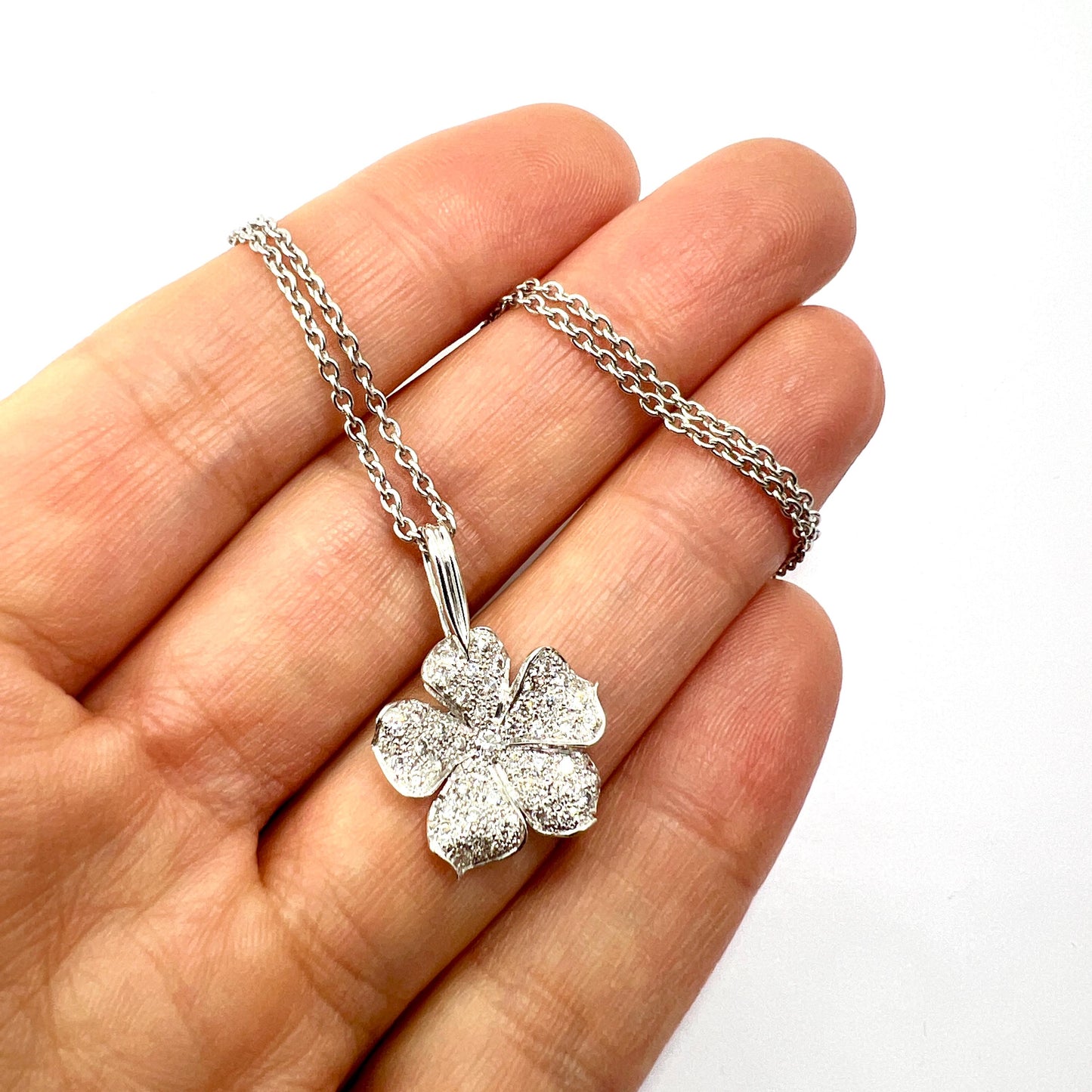 Vintage French Diamond 18CT White Gold Flower Necklace