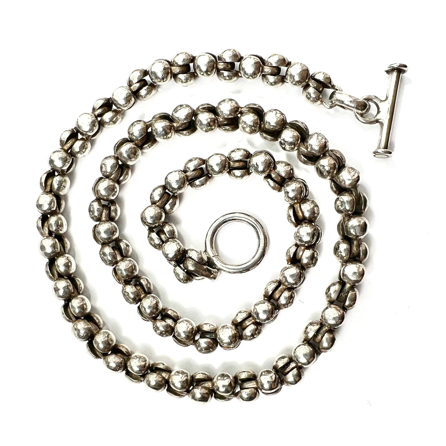 Long Heavy Vintage Sterling Silver Rope Chain Necklace with Toggle Clasp