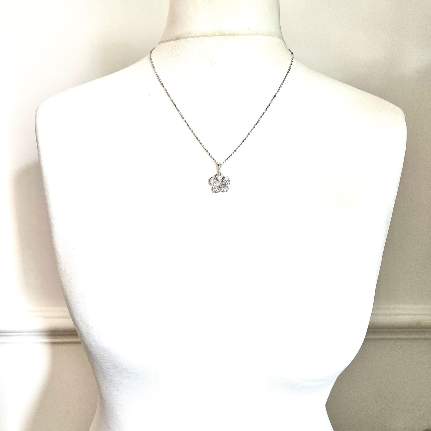 Vintage French Diamond 18CT White Gold Flower Necklace