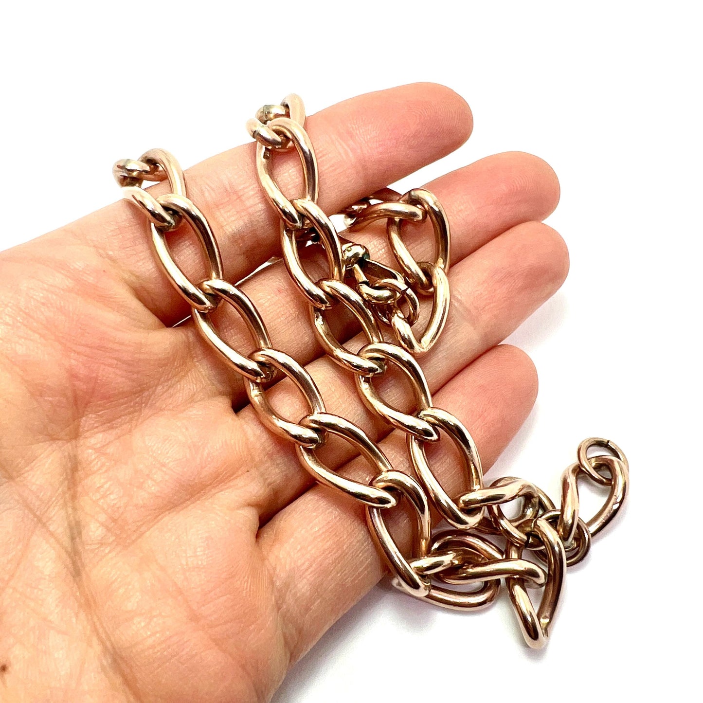 Chunky Antique Victorian Rolled Gold Albert Necklace Chain with Dog Clip