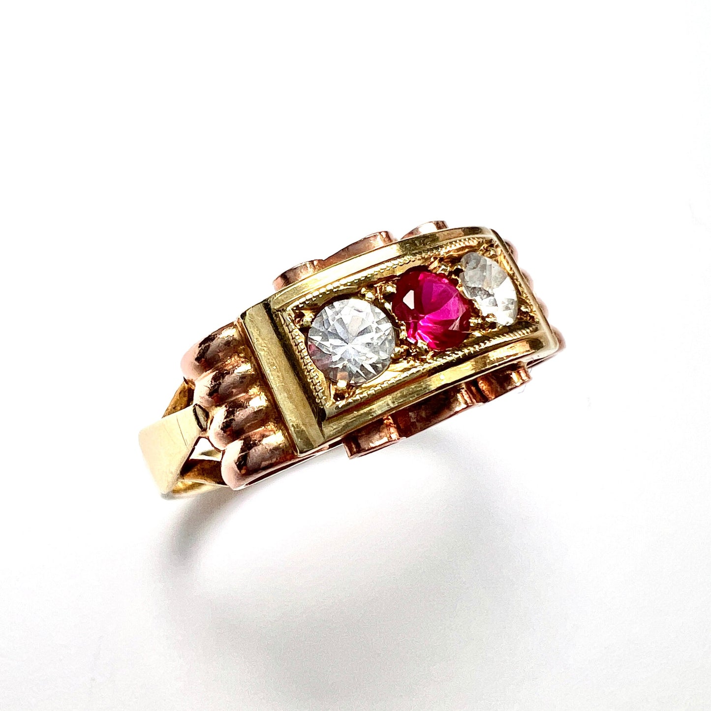 Vintage 14CT Rose and Yellow Gold Ruby Paste Ring