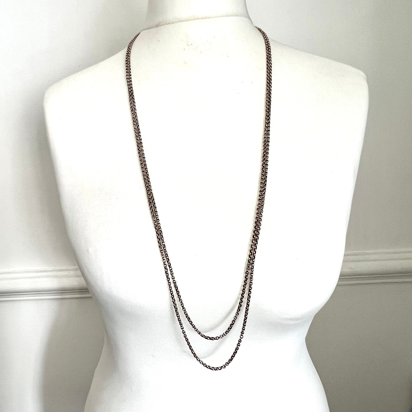 Very Long Victorian 9CT Gold Belcher/Rolo Endless Chain Necklace